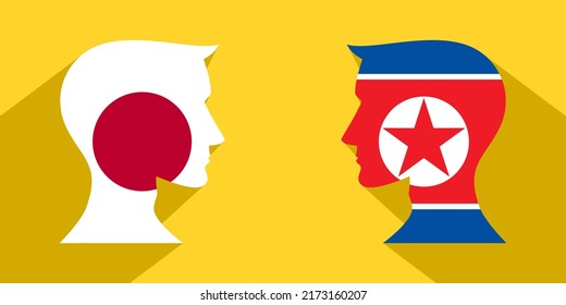 concepto cara a cara. japón vs corea del norte. ilustración vectorial