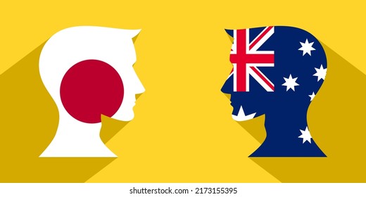 face to face concept. japanese vs australian. vector illustration