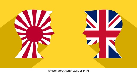 face to face concept. japanese vs british. vector illustration