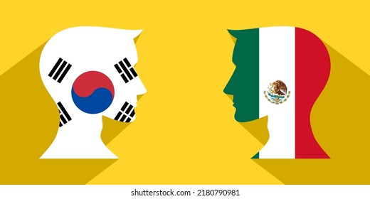 concepto cara a cara. república corea vs méxico. ilustración vectorial