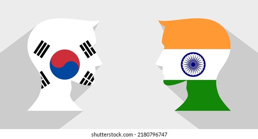 concepto cara a cara. república corea vs india. ilustración vectorial