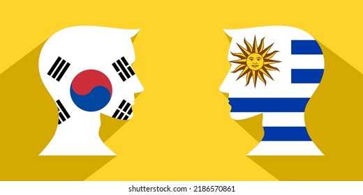 face to face concept. korea republic vs uruguay. vector illustration