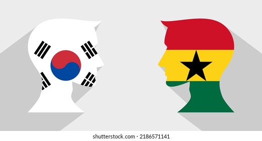 concepto cara a cara. república de corea contra ghana. ilustración vectorial