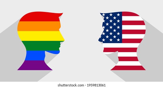 face to face concept with lgbtq vs american. banner, sticker, print, decorative
