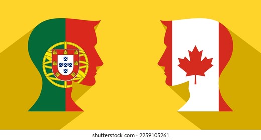 concepto cara a cara. portugal vs canadá. ilustración vectorial