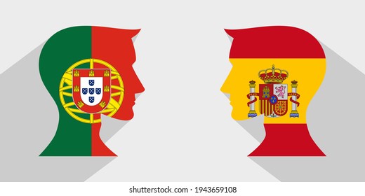 face to face concept. portugal vs spian. vector illustration