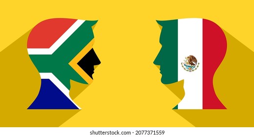 face to face concept. south africa vs mexican. vector illustration
