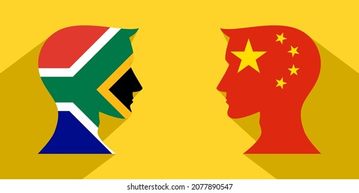 face to face concept. south african vs chinese. vector illustration
