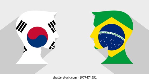 face to face concept with south korea and brazil flags. banner, sticker, print, decorative
