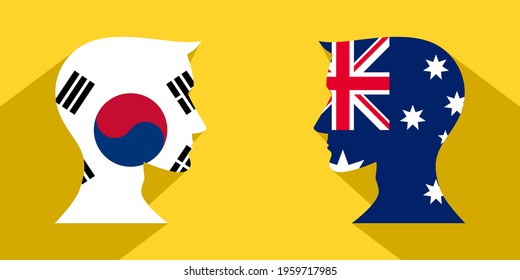 face to face concept with south korea vs australia. banner, sticker, print, decorative
