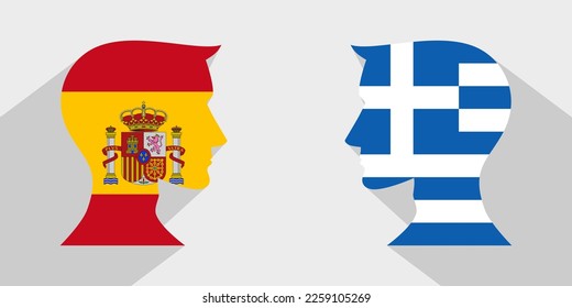 concepto cara a cara. españa vs grecia. ilustración vectorial