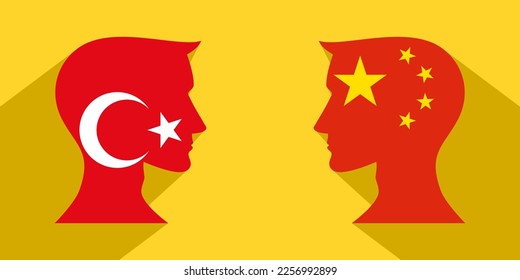 concepto cara a cara. turquía vs china. ilustración vectorial