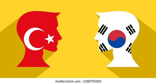 concepto cara a cara. república turca vs corea. ilustración vectorial