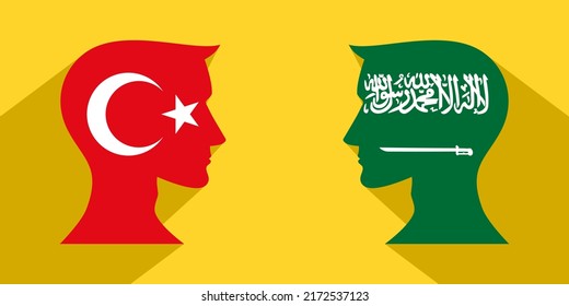 face to face concept. turkey vs saudi arabia. vector illustration