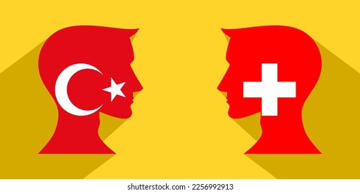 concepto cara a cara. turquía vs suiza. ilustración vectorial