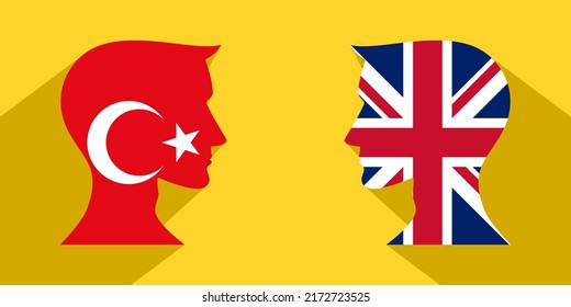 face to face concept. turkey vs uk. vector illustration