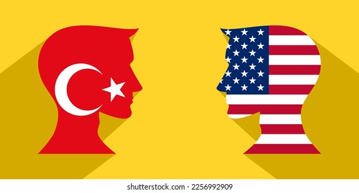 concepto cara a cara. turquía vs estados unidos de américa. ilustración vectorial