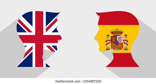 concepto cara a cara. reino unido vs españa. ilustración vectorial