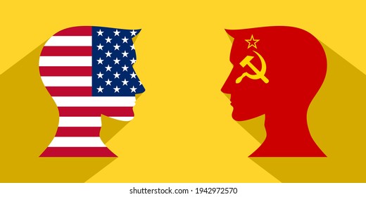 face to face concept with united states and soviet uion flags. banner, sticker, print, decorative
