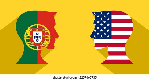 face to face concept. usa vs portugal. vector illustration