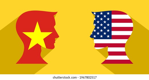 face to face concept with vietnam vs american. banner, sticker, print, decorative
