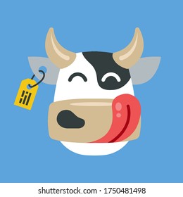 face of a contented cow on a blue background. farming with animals. Flat character vector illustration.