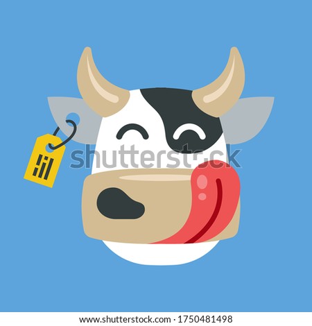 face of a contented cow on a blue background. farming with animals. Flat character vector illustration.