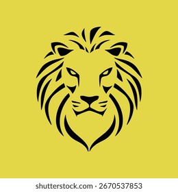 Una cara de león fresco en el logotipo de fondo amarillo minimalista simple elegante