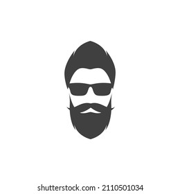 face cool man with beard, mustache and sunglasses logo design, vector graphic symbol icon sign illustration
