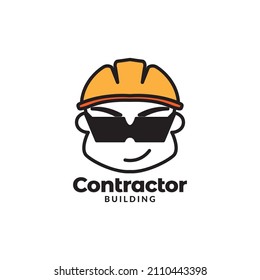 face cool man contractor logo design, vector graphic symbol icon sign illustration