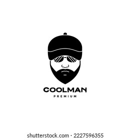 face cool man dashing with bearded hat logo design vector