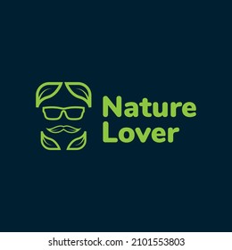 face cool man sunglasses with leaf logo design vector graphic symbol icon sign illustration creative idea