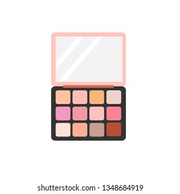 Face cosmetic makeup eye shadow palette 12 colors for everyday look in a square shape with a mirror in top view