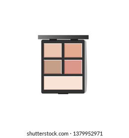 Face cosmetic makeup eye shadows palette packaging opened in a square shape with a mirror in top view. On white background
