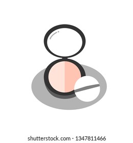 Face cosmetic makeup powder two-tone in a circle  shape with a mirror top view