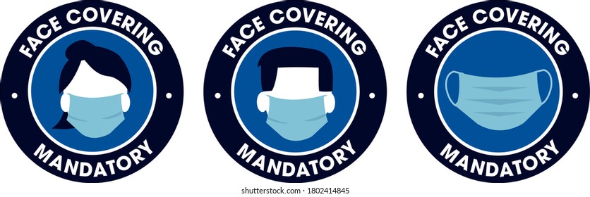 face covering mandatory icons sign covid-19 protection male female and neutral symbols