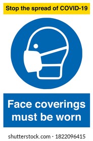 Face covering mask notice sign. Stop the spread of covid-19 warning signage with facemask icon symbol vector illustration for print