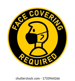 Face Covering Required or No Face Mask No Entry Round Badge Sticker Sign. Vector Image.