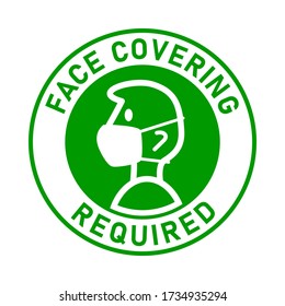 Face Covering Required or No Face Mask No Entry Round Badge Sticker Sign. Vector Image.