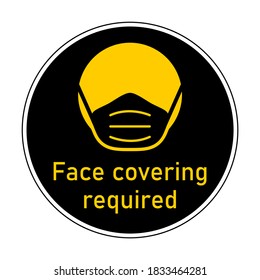 Gesichtsbezug mit erforderlichem Rundanleitungen-Symbol mit Text- und Gesichtsmaske-Zeichen. Vektorbild.