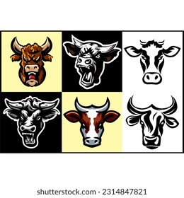 Face cow head art mascot logo design inspiration vector editable