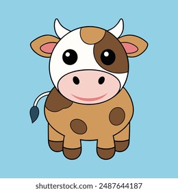 Face of the Cow Looking Forward Vector Illustration Cartoon Clipart  Line Art Design