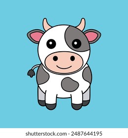 Face of the Cow Looking Forward Vector Illustration Cartoon Clipart  Line Art Design