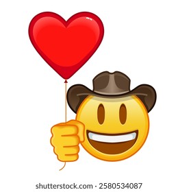 Face with cowboy hat and red heart baloon Large size of yellow emoji smile