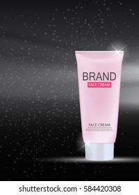 Face Cream Bottle Tube Template for Ads or Magazine Background. 3D Realistic Vector Iillustration. EPS10