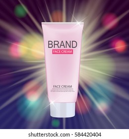 Face Cream Bottle Tube Template for Ads or Magazine Background. 3D Realistic Vector Iillustration. EPS10