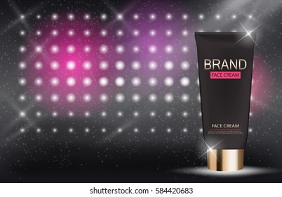 Face Cream Bottle Tube Template for Ads or Magazine Background. 3D Realistic Vector Iillustration. EPS10