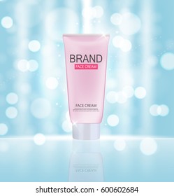 Face Cream Bottle Tube Template for Ads or Magazine Background. 3D Realistic Vector Iillustration EPS10