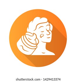 Face cream flat design long shadow glyph icon. Cosmetic product vector silhouette illustration. Routine skin care procedure. Feminine hygiene, cosmetology, dermatology. Woman applying facial lotion