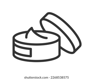 Icono de crema facial en el fondo de la luz. Símbolo de cuidado de la piel. Cuidados corporales, crema de mano, cosméticos, maquillaje, bálsamo, loción. Estilo de esquema. 